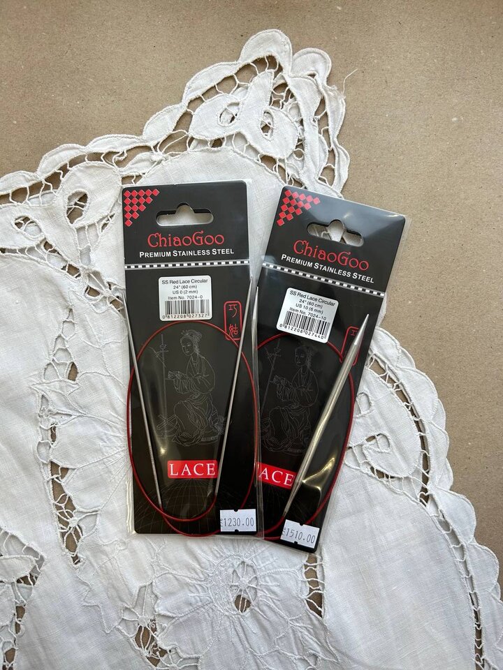 Что еще новенького? К нам пришли: спицы ChiaoGoo Red Lace 60 см от мала (2 мм) до велика (6мм) линейки от Tulip, котор
