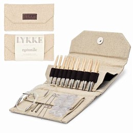 Lykke Naturale Beige Набор съемных спиц 7 см, 9 пар, Дерево, Джинсовый чехол Магазин пряжи и инструментов для вязания СижуВяжу.рф