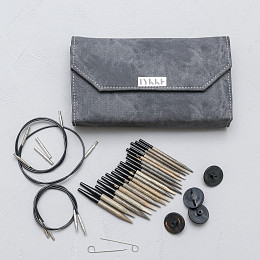 Lykke Driftwood Grey Набор съемных спиц 7 см, 9 пар, Дерево, Джинсовый чехол Магазин пряжи и инструментов для вязания СижуВяжу.рф