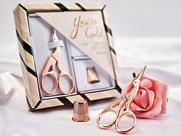 Hemline. Подарочный набор Ножницы в виде Журавля+Наперсток, розовое золото