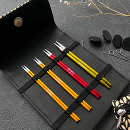 Lana Grossa Набор съёмных спиц 4 пары Радуга Алюминий Чёрный чехол Магазин пряжи и инструментов для вязания СижуВяжу.рф