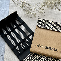 Lana Grossa Набор чулочных спиц 15 см 4х5 шт Металл Бежевый чехол Магазин пряжи и инструментов для вязания СижуВяжу.рф