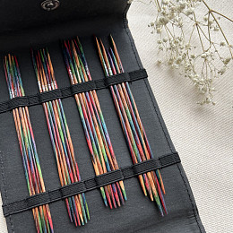 Lana Grossa Набор чулочных спиц 15 см 4х5 шт Радуга Дерево Бежевый чехол Магазин пряжи и инструментов для вязания СижуВяжу.рф