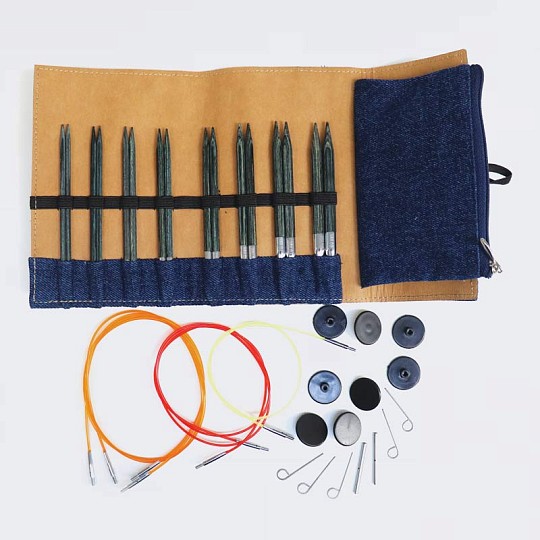 KnitPro Набор стандартных спиц Denim Indigo Wood. 11 см. 8 пар Магазин пряжи и инструментов для вязания СижуВяжу.рф