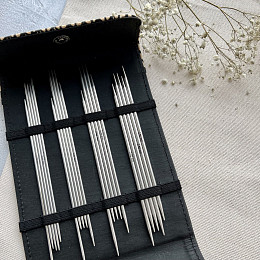 Lana Grossa Набор чулочных спиц 15 см 4х5 шт Металл Черный чехол Магазин пряжи и инструментов для вязания СижуВяжу.рф