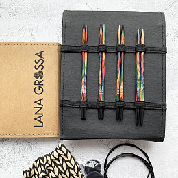 Lana Grossa Набор съёмных спиц 4 пары Радуга Дерево Черный чехол Магазин пряжи и инструментов для вязания СижуВяжу.рф