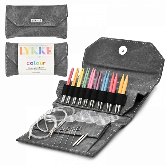 Lykke Colour Набор съемных спиц 7 см, 9 пар, Дерево, Серый чехол Магазин пряжи и инструментов для вязания СижуВяжу.рф